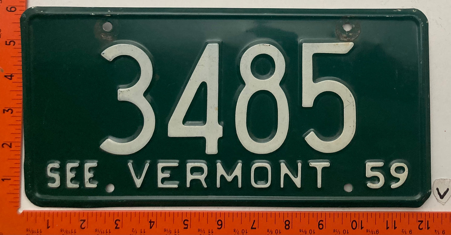 1959 Vermont #3485 Passenger License Plate