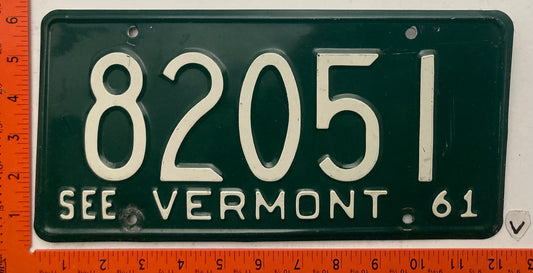 1961 Vermont #82051 Passenger License Plate