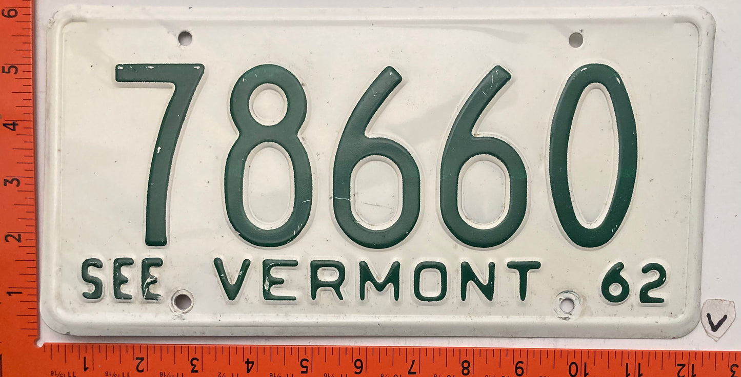 1962 Vermont #78660 Passenger License Plate