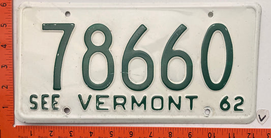 1962 Vermont #78660 Passenger License Plate