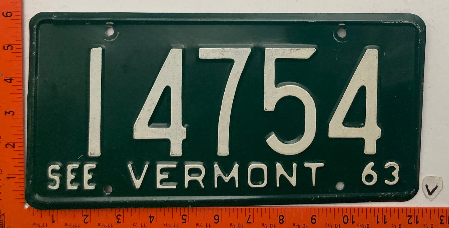 1963 Vermont #14754 Passenger License Plate