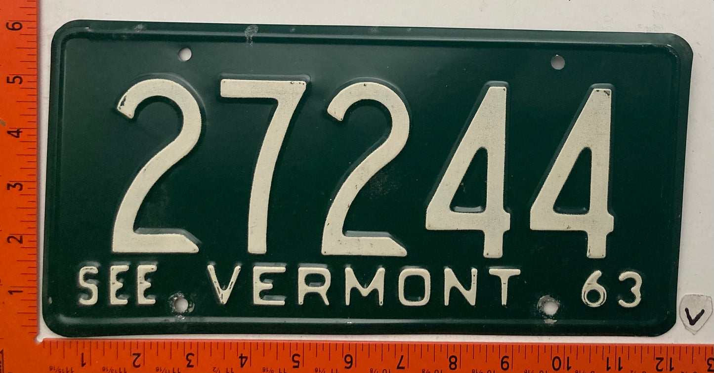 1963 Vermont #27244 Passenger License Plate