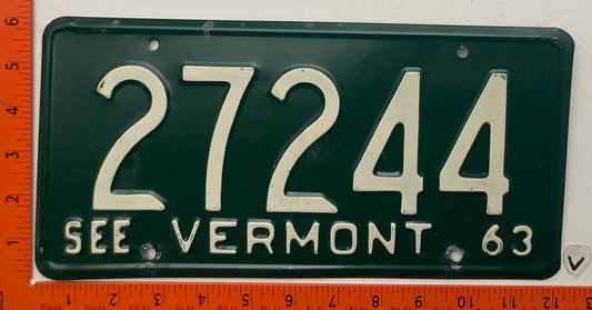 1963 Vermont #27244 Passenger License Plate