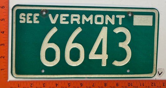 1972 Vermont #6643 Passenger License Plate