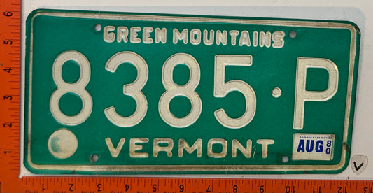 1980 Vermont #P8385-P Passenger License Plate