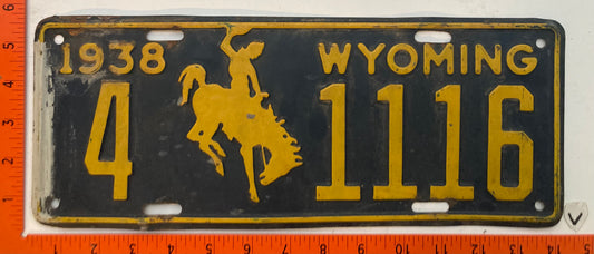 1938 Wyoming #4 1116 Passenger License Plate