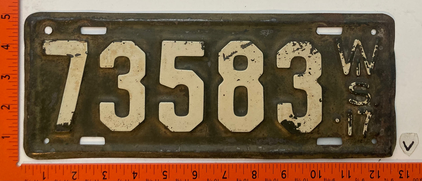 1917 Wisconsin #73583 Passenger License Plate