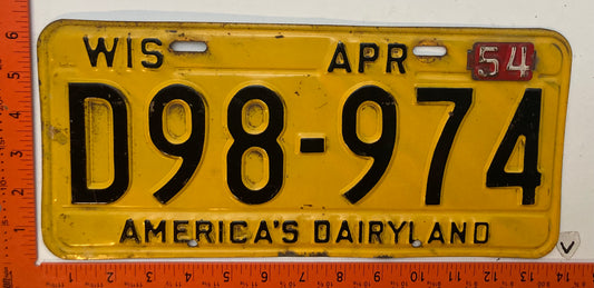 1954 Wisconsin #D98-974 Passenger License Plate