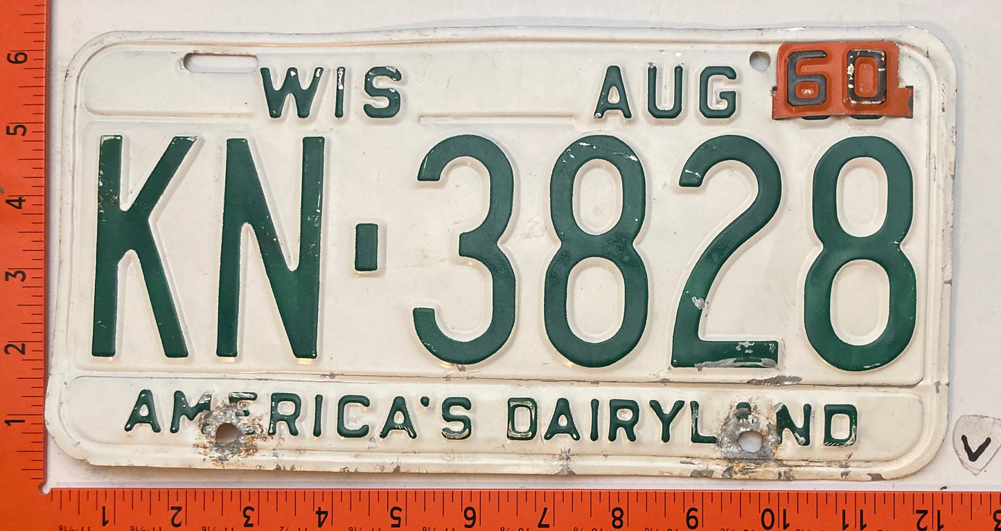 1960 Wisconsin #KN-3828 Passenger License Plate