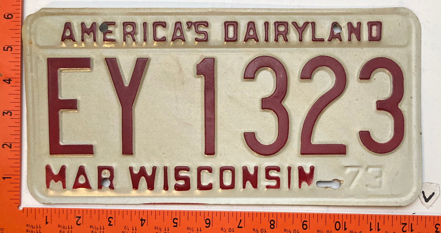 1973 Wisconsin #EY 1323 Passenger License Plate