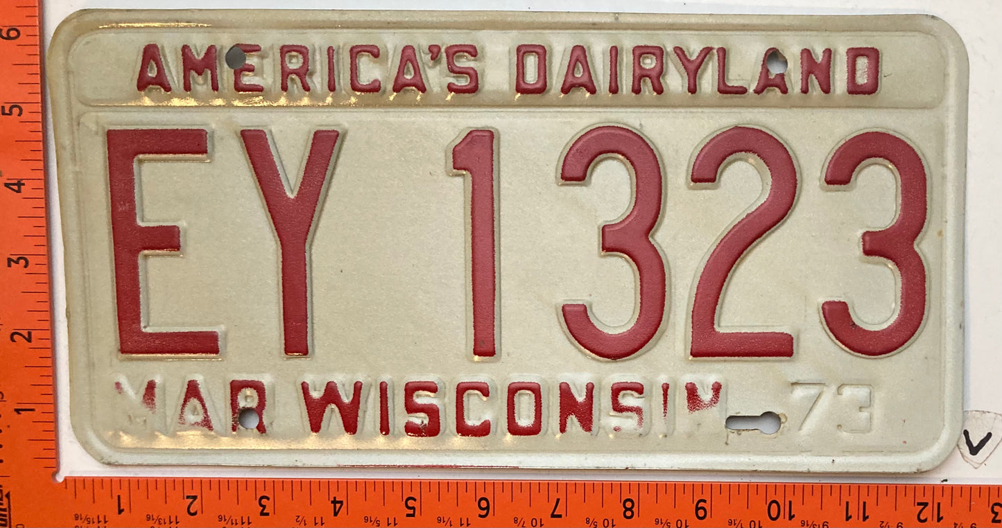 1973 Wisconsin #EY 1323 Passenger License Plate