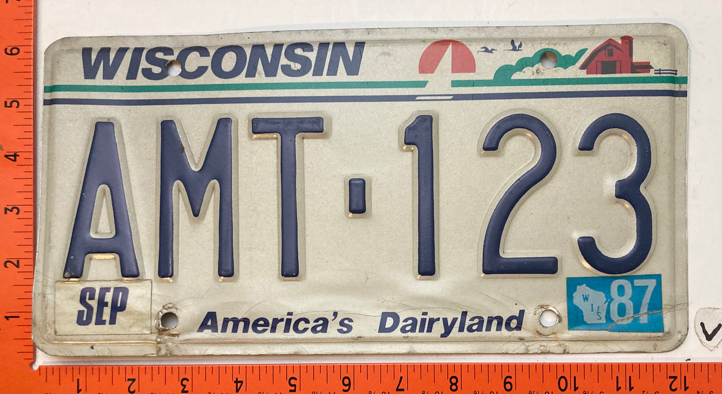 1987 Wisconsin #AMT 123 Passenger License Plate