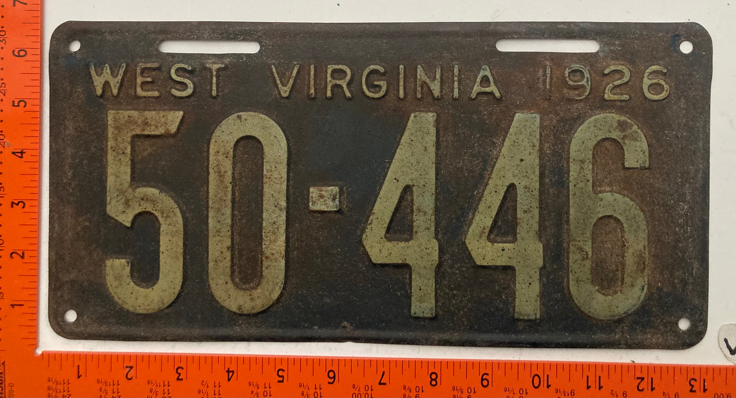 1926 West Virginia #50-446 Passenger License Plate