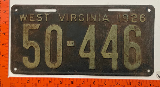 1926 West Virginia #50-446 Passenger License Plate