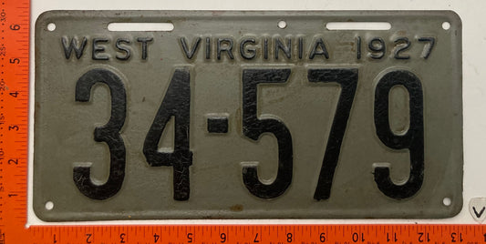 1927 West Virginia #34-579 Passenger License Plate (repaint)