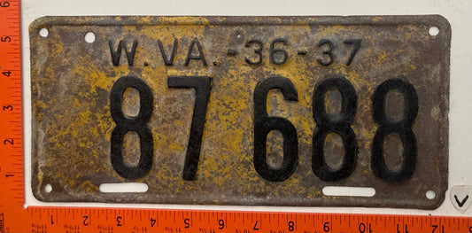 1936/1937 West Virginia #87-688 Passenger License Plate