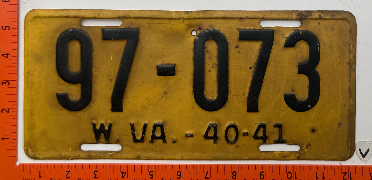 1940/1941 West Virginia #97-073 Passenger License Plate