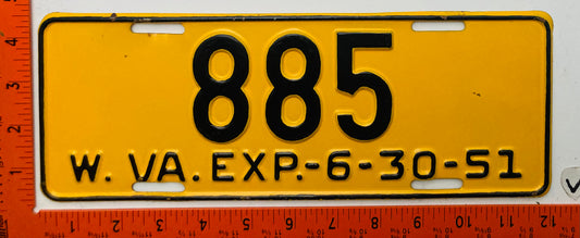 1951 West Virginia #885 Passenger License Plate (Repaint)