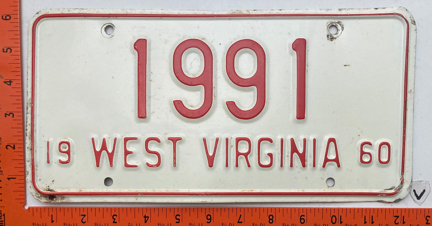 1960 West Virginia #1991 Passenger License Plate