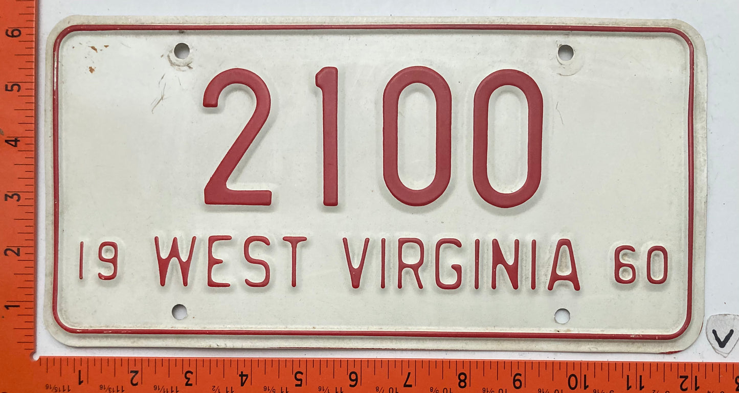 1960 West Virginia #2100 Passenger License Plate