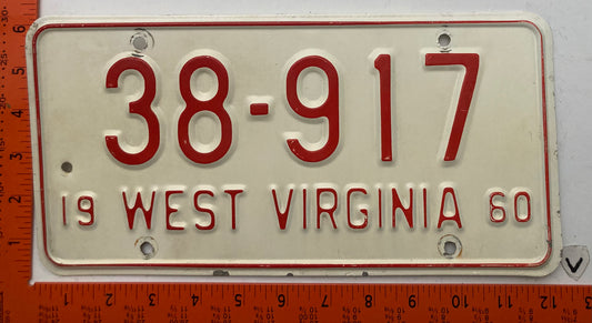 1960 West Virginia #38-917 Passenger License Plate