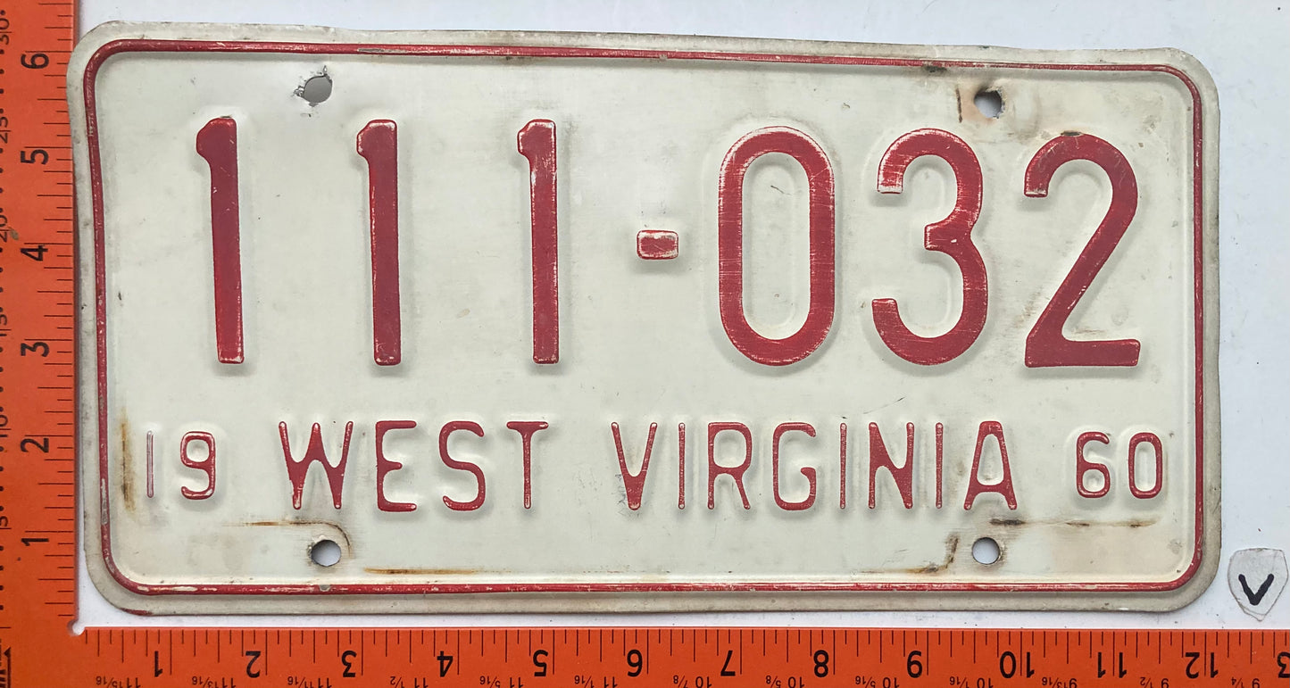 1960 West Virginia #111-032 Passenger License Plate