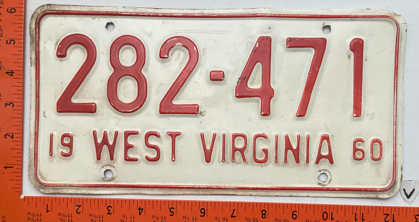 1960 West Virginia #282-471 Passenger License Plate