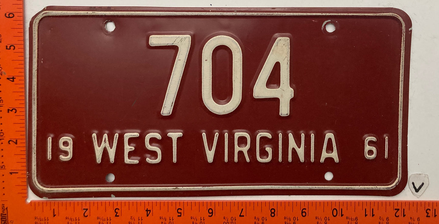 1961 West Virginia #704 Passenger License Plate
