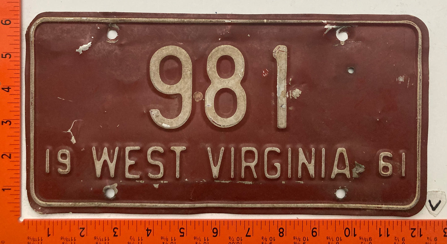 1961 West Virginia #981 Passenger License Plate