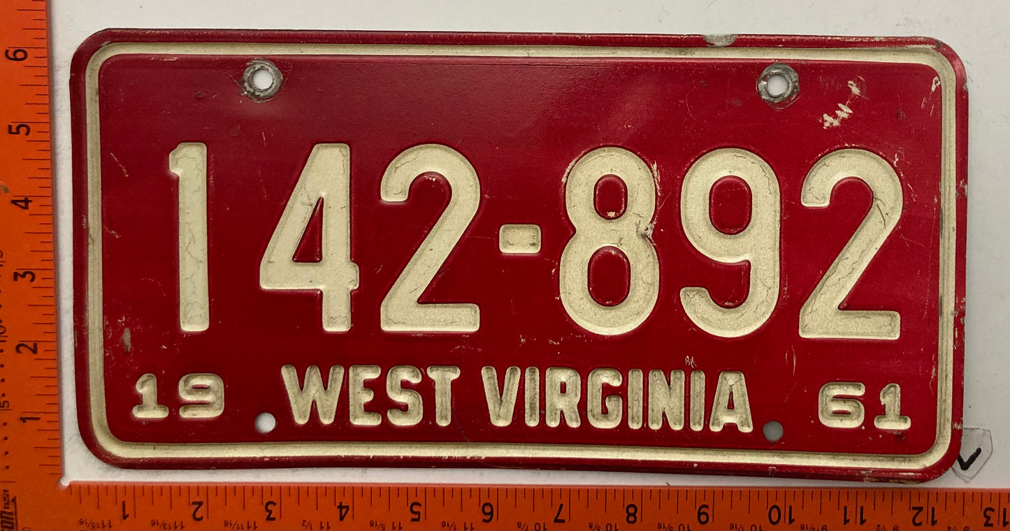 1961 West Virginia #142-892 Passenger License Plate