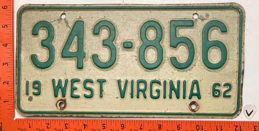 1962 West Virginia #343-856 Passenger License Plate
