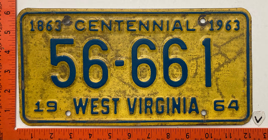 1964 West Virginia #56-661 Passenger License Plate