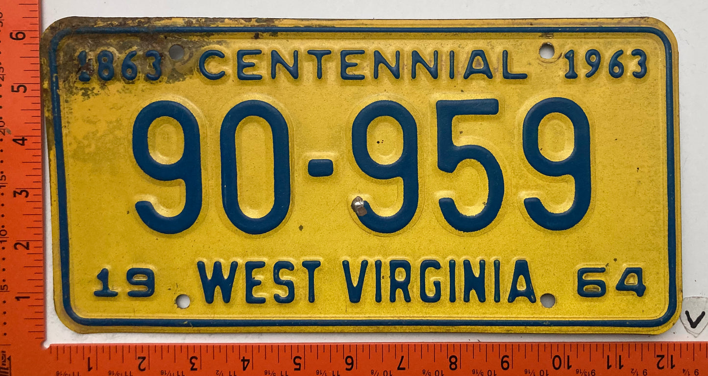 1964 West Virginia #90-959 Passenger License Plate