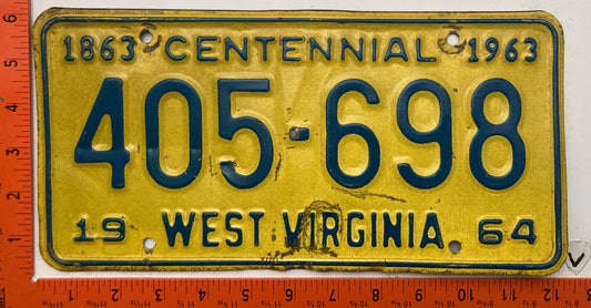 1964 West Virginia #405-698 Passenger License Plate