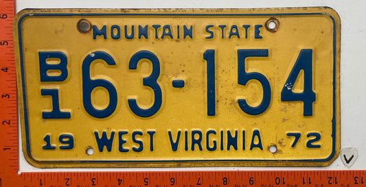 1972 West Virginia #B/1 63-154 Truck License Plate