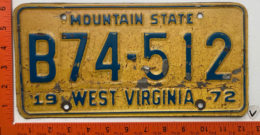 1972 West Virginia #B74-512 Truck License Plate