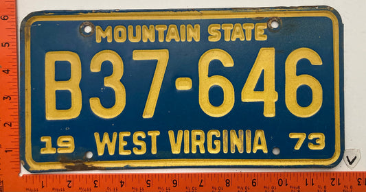 1973 West Virginia #B37-646 Truck License Plate