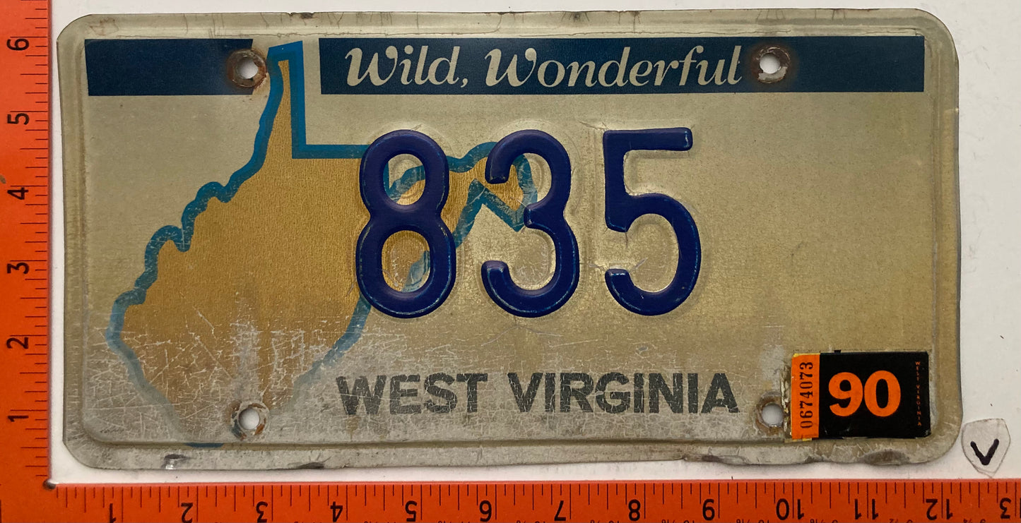 1990 West Virginia #835 Passenger License Plate