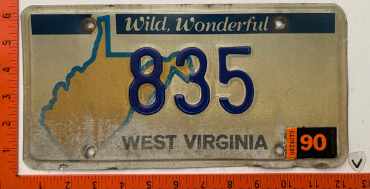 1990 West Virginia #835 Passenger License Plate