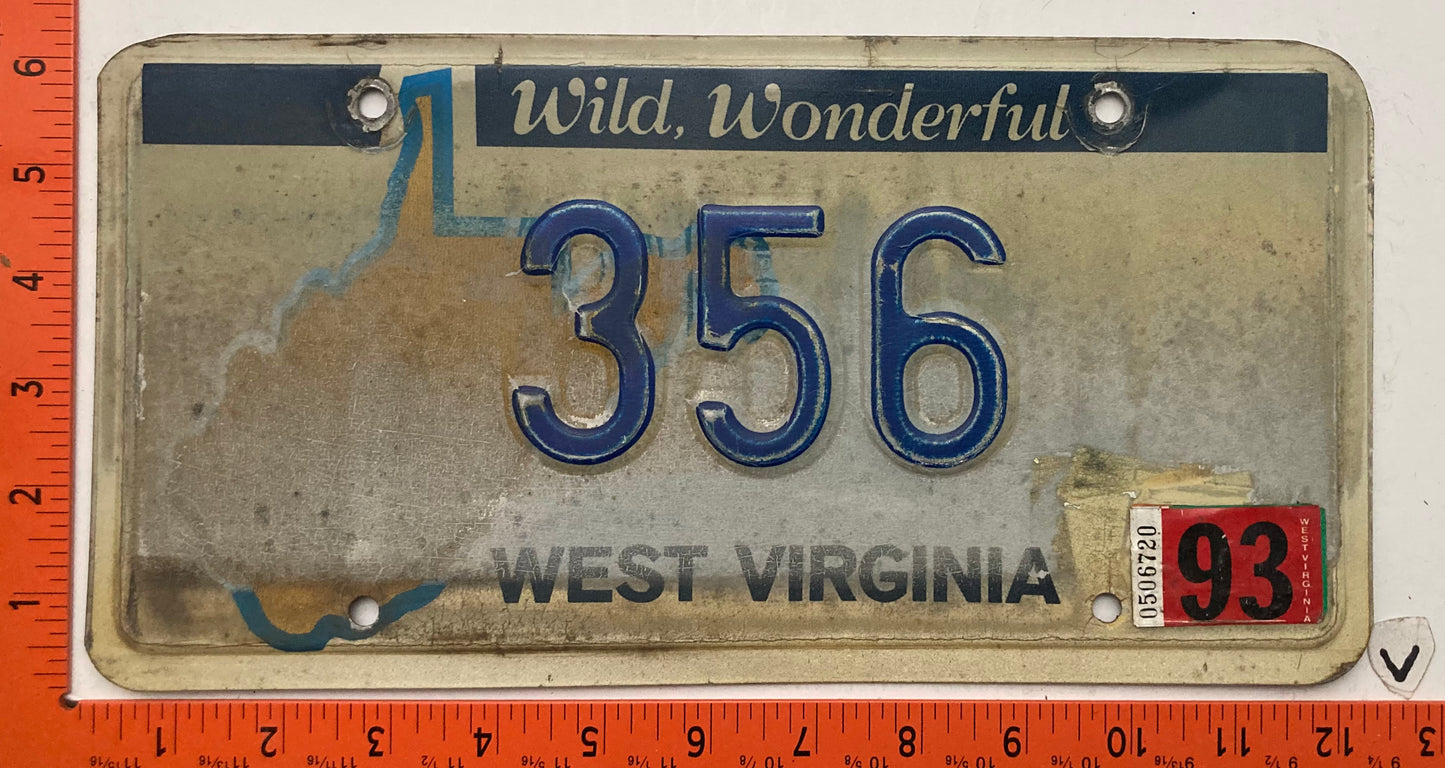 1993 West Virginia #356 Passenger License Plate
