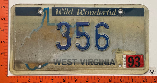 1993 West Virginia #356 Passenger License Plate