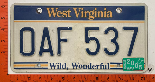 2005 West Virginia #OAF 537 Passenger License Plate