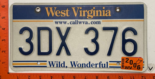 2006 West Virginia #3DX 376 Passenger License Plate