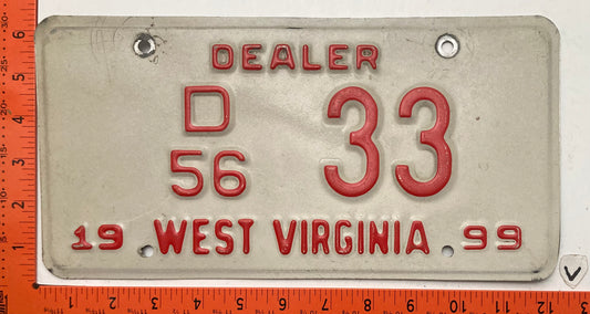 1999 West Virginia #D/56 33 Dealer License Plate