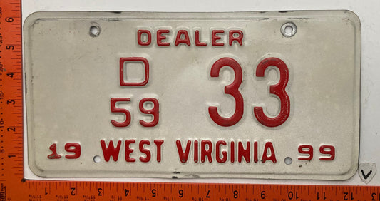 1999 West Virginia #D/59 33 Dealer License Plate