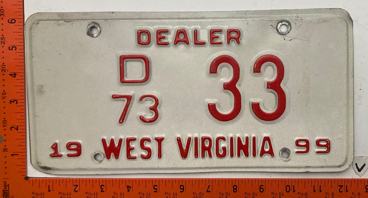 1999 West Virginia #D/73 33 Dealer License Plate