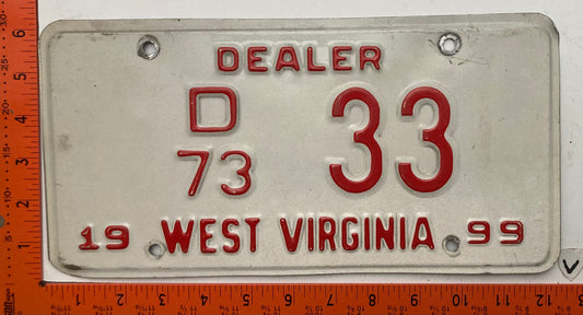 1999 West Virginia #D/73 33 Dealer License Plate