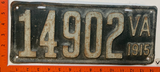 1915 Virginia #14902 Passenger License Plate