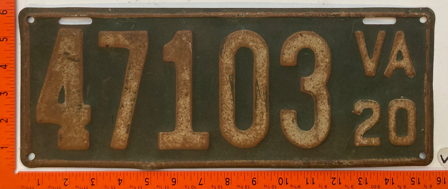 1920 Virginia #47103 Passenger License Plate