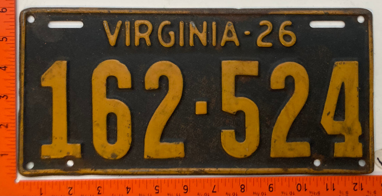 1926 Virginia #162-524 Passenger License Plate